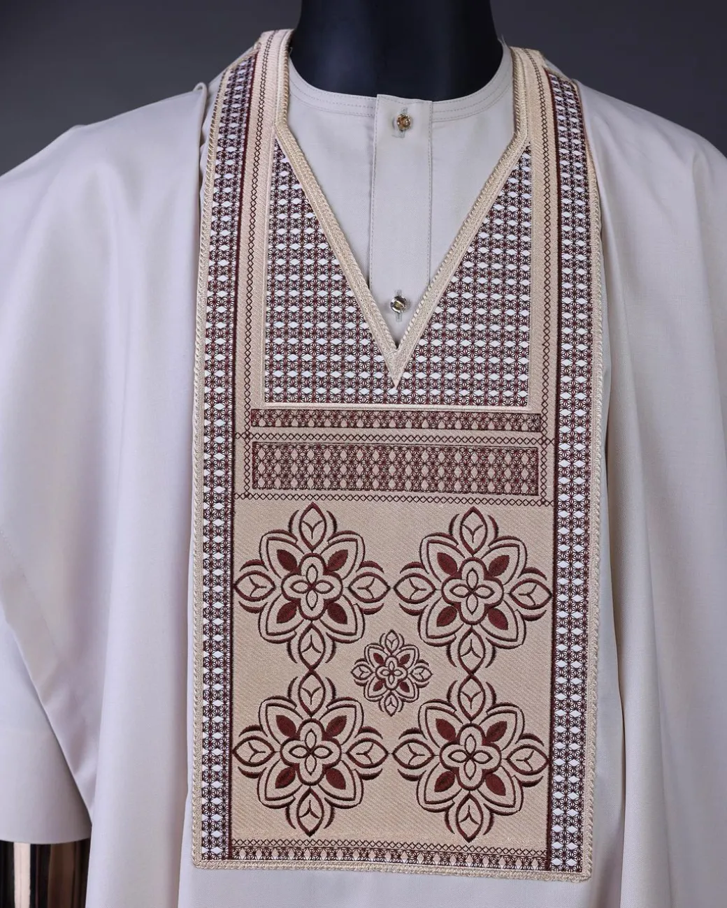 A Porcelain, dotted and woven Cloud and pattern embroidery detailing agbada