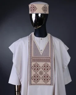 A Porcelain, dotted and woven Cloud and pattern embroidery detailing agbada