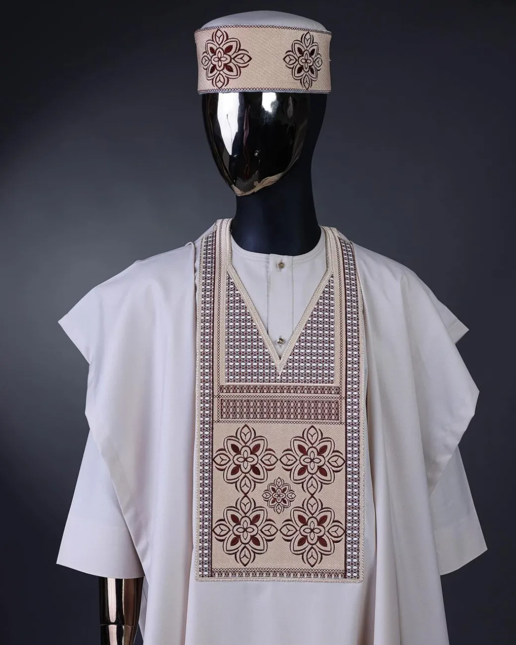A Porcelain, dotted and woven Cloud and pattern embroidery detailing agbada