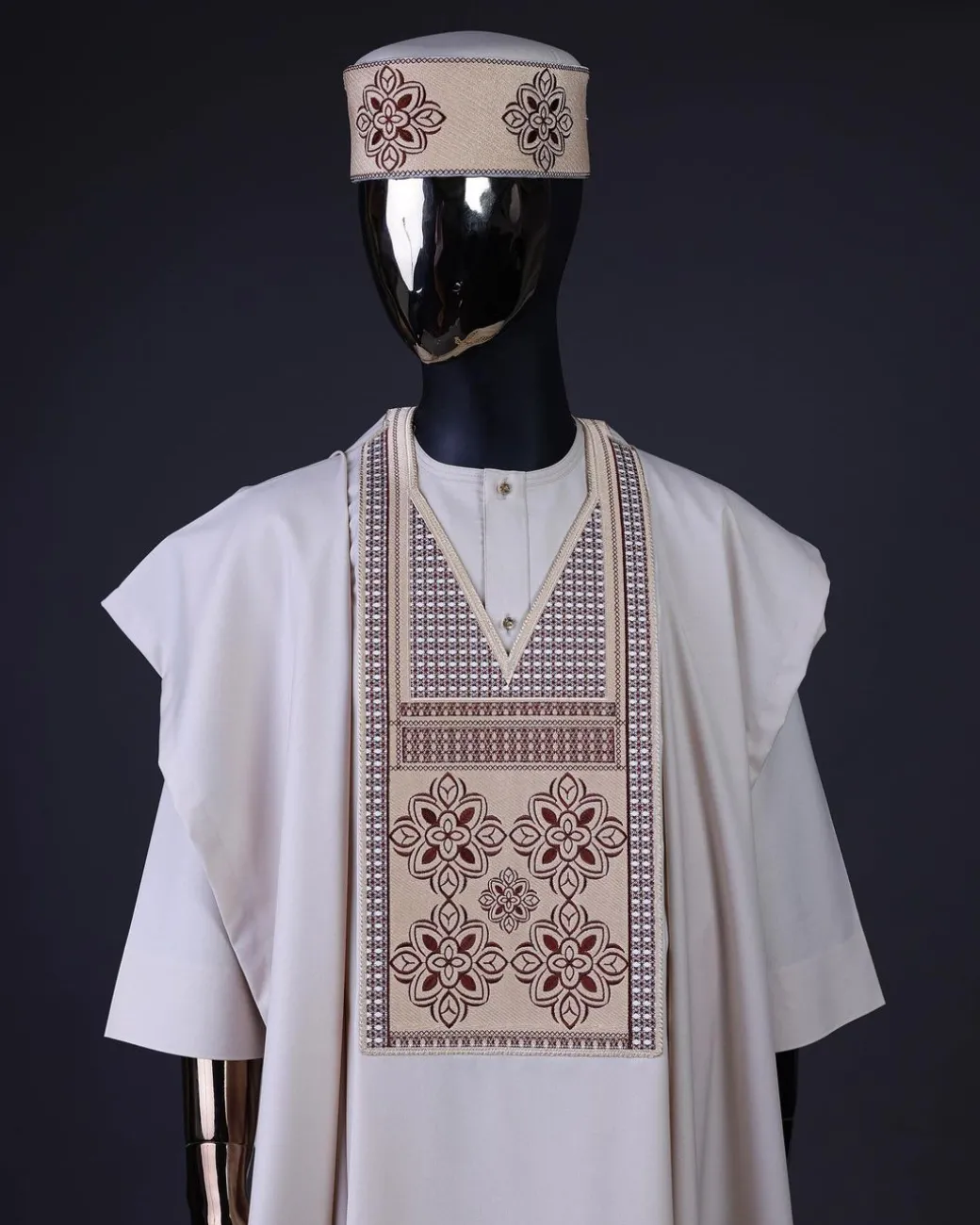 A Porcelain, dotted and woven Cloud and pattern embroidery detailing agbada