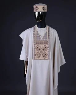 A Porcelain, dotted and woven Cloud and pattern embroidery detailing agbada