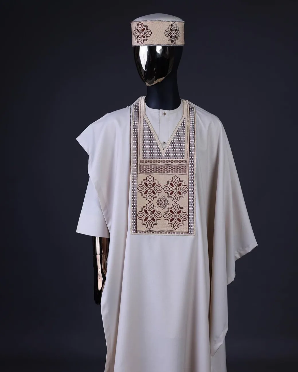 A Porcelain, dotted and woven Cloud and pattern embroidery detailing agbada