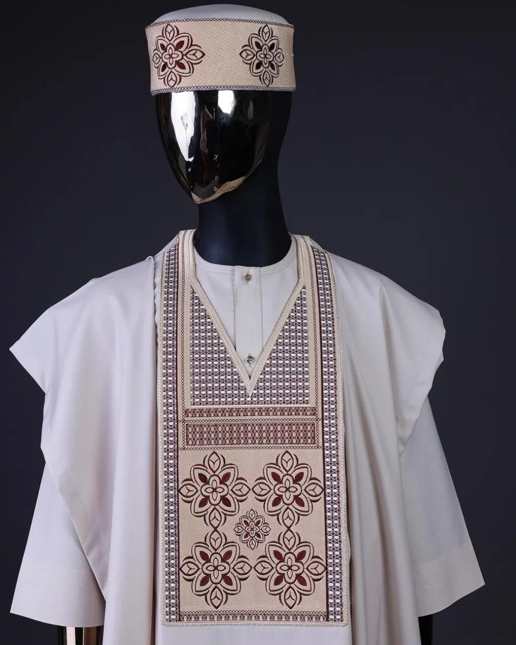 A Porcelain, dotted and woven Cloud and pattern embroidery detailing agbada