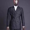 A “quad” charcoal black, 8 button, knitted,Peak lapel “4” breasted suit