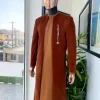 A regal cinnamon brown soaked velvet kimono jacket, tawny brown kaftan, Pant trouser & Matching hat.