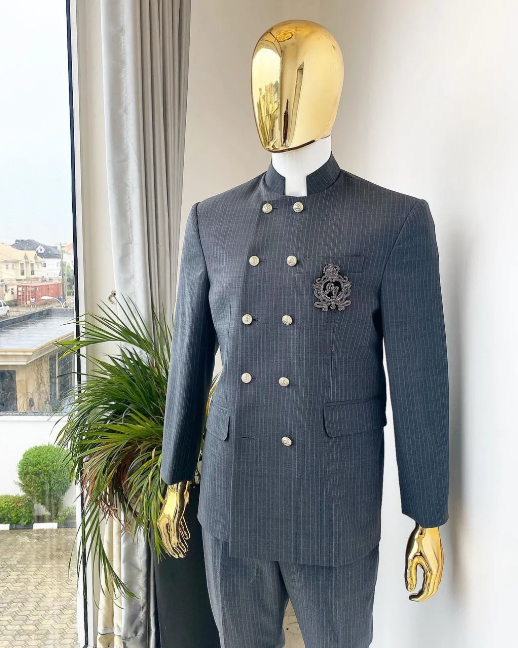 A Reloaded Grey Pin Stripe “French” double breasted safari suit
