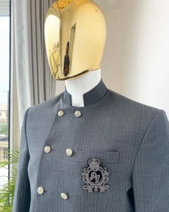 A Reloaded Grey Pin Stripe “French” double breasted safari suit