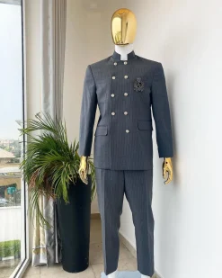 A Reloaded Grey Pin Stripe “French” double breasted safari suit