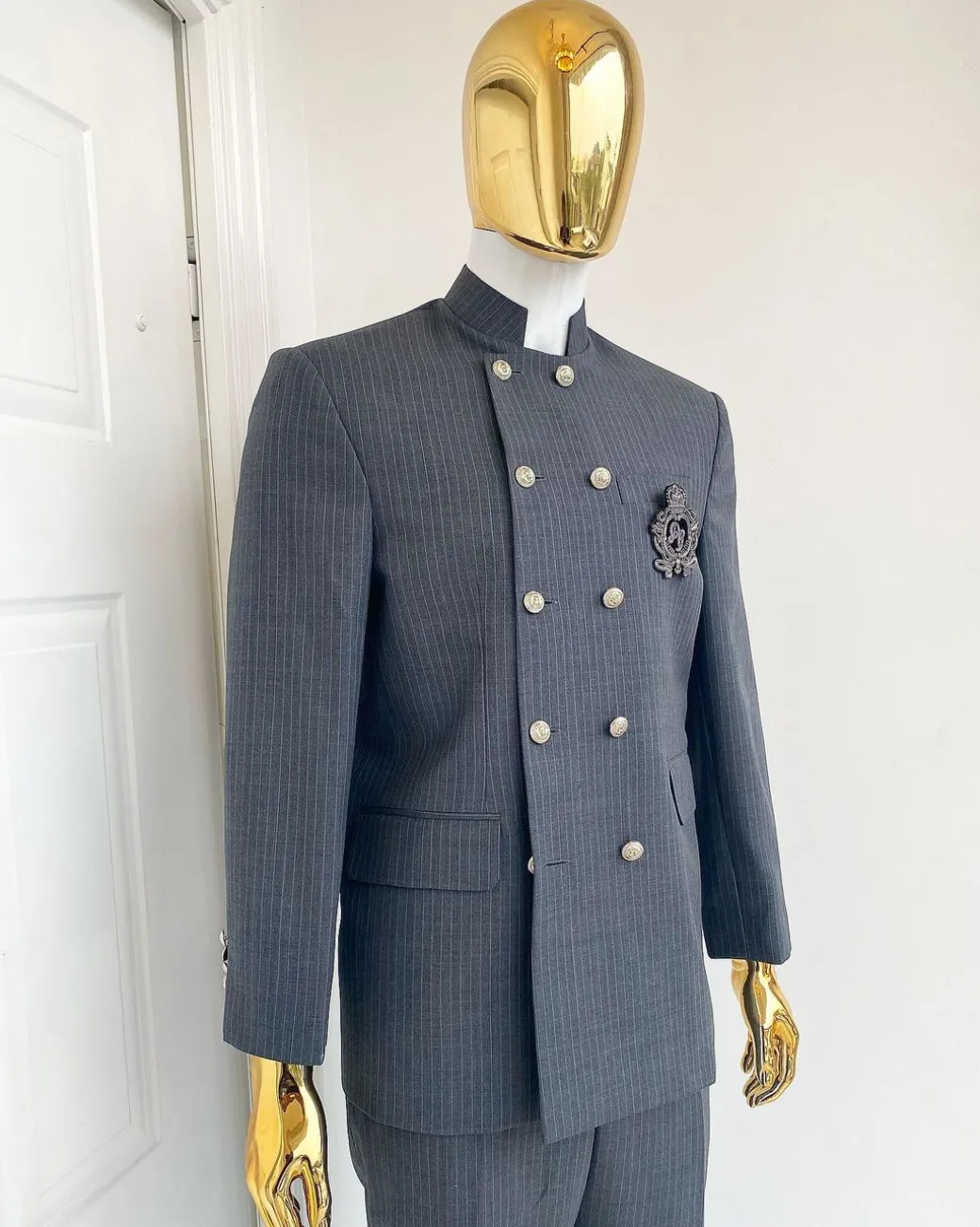 A Reloaded Grey Pin Stripe “French” double breasted safari suit