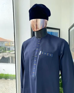 A Reloaded Midnight Blue Splash of Gold Embroidery Detailing Long Sleeve Kaftan