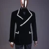 A reloaded monochrome “herd” charcoal black soaked velvet peak lapel wrap tuxedo suit