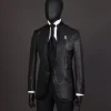 A Reloaded “Pope” monochrome black inverted square patterned metallic jacquard tuxedo suit