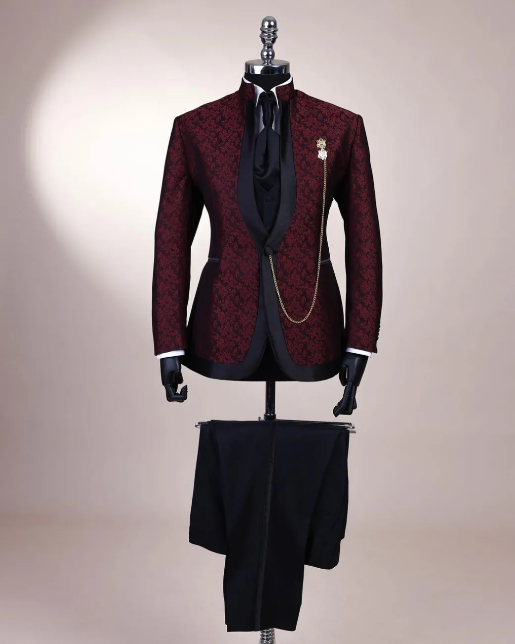 A Reloaded “Pope” Monochrome Black And Burgundy Suit