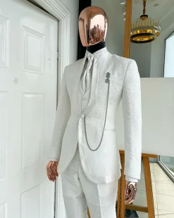 A Reloaded “Pope” Monochrome Ivory White Single Button Bishop Neck Suit