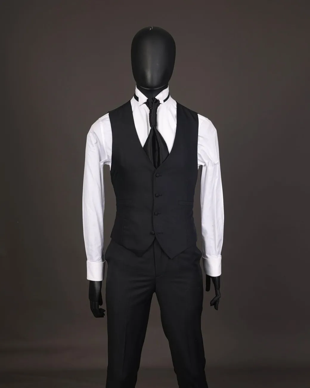 A Reloaded “Pope” monochrome black inverted square patterned metallic jacquard tuxedo suit