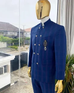 A Reloaded prince of wales windowpane check “French” double breasted safari suit