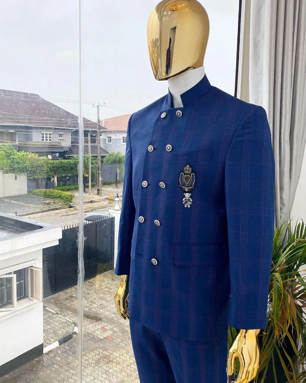A Reloaded prince of wales windowpane check “French” double breasted safari suit
