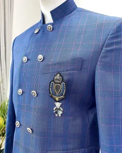 A Reloaded prince of wales windowpane check “French” double breasted safari suit