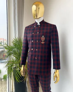 A Reloaded red and black check “French” double breasted safari suit