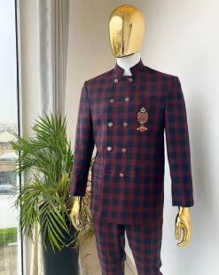 A Reloaded red and black check “French” double breasted safari suit
