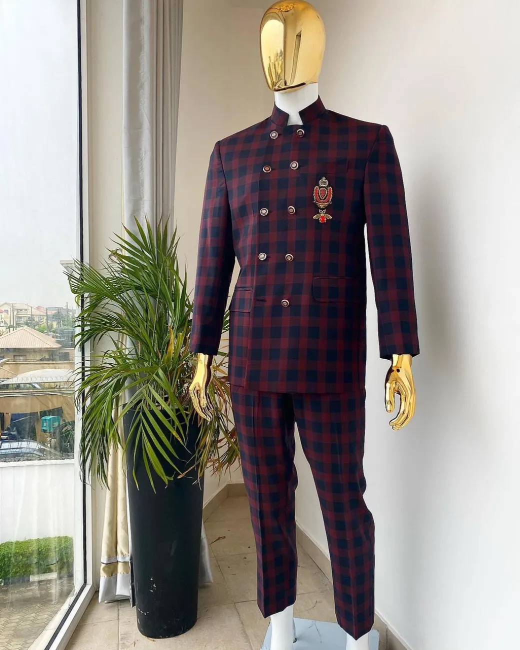 A Reloaded red and black check “French” double breasted safari suit