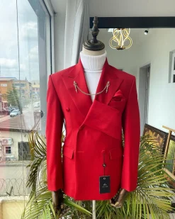A Reloaded Red “Oranmiyan”Peak Lapel Tuxedo Suit