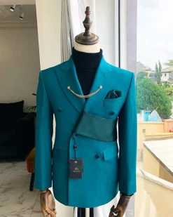 A reloaded Teal Green Tuxedo Double breasted strap “Oranmiyan” Suit