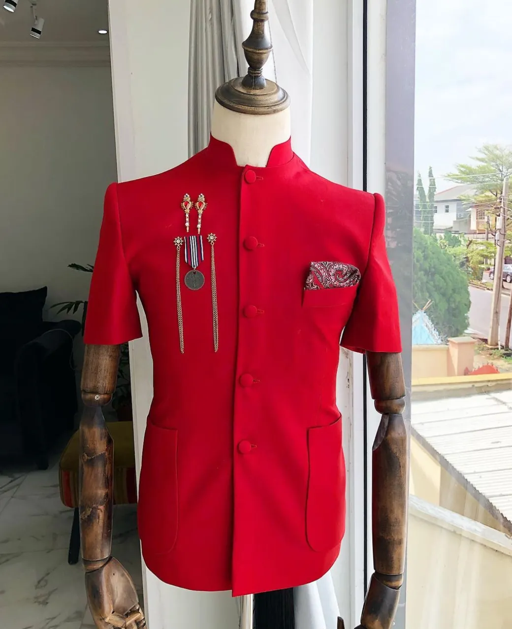 A Reloaded “Tomato Red” French Safari Short Sleeve Suit