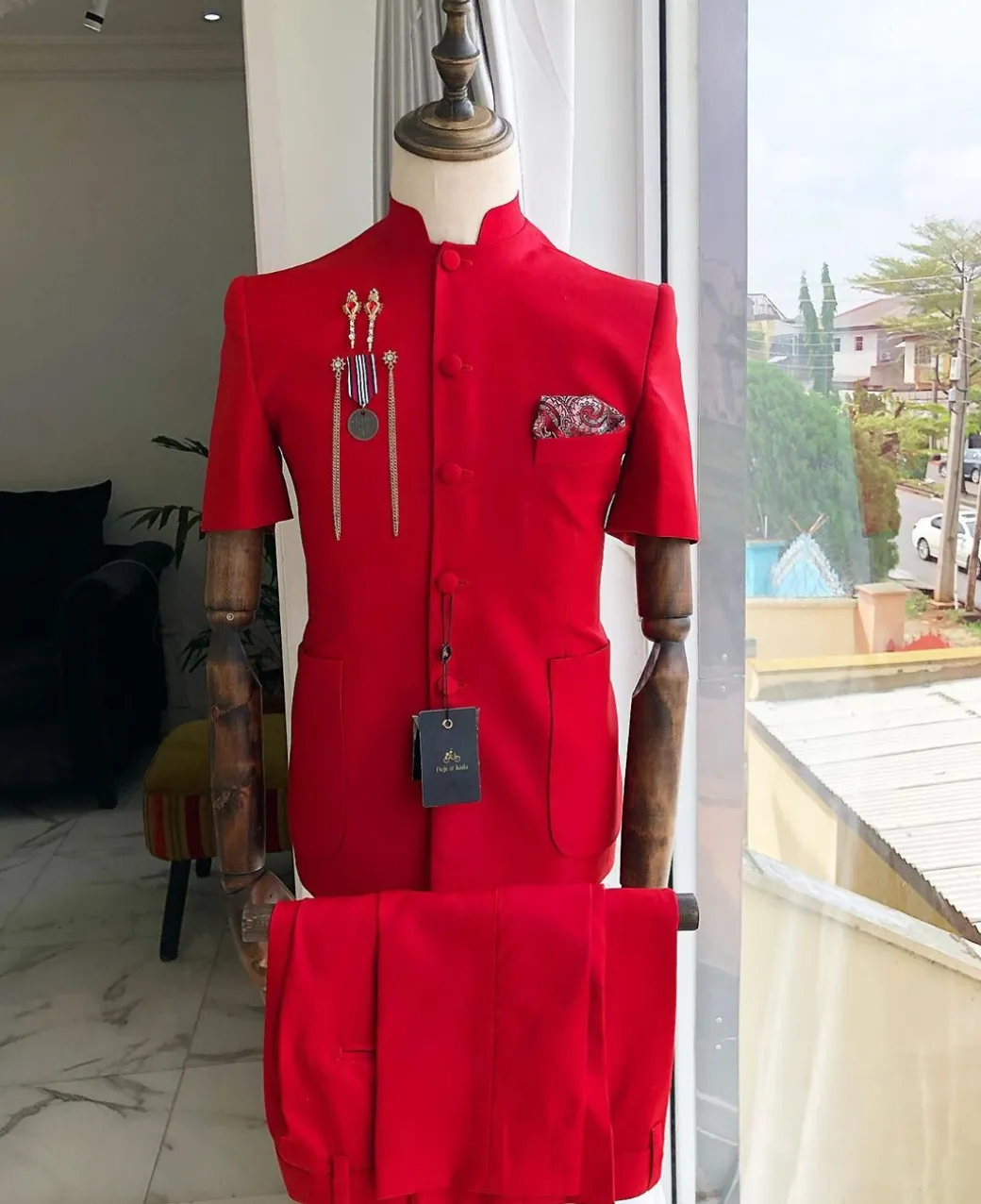 A Reloaded “Tomato Red” French Safari Short Sleeve Suit