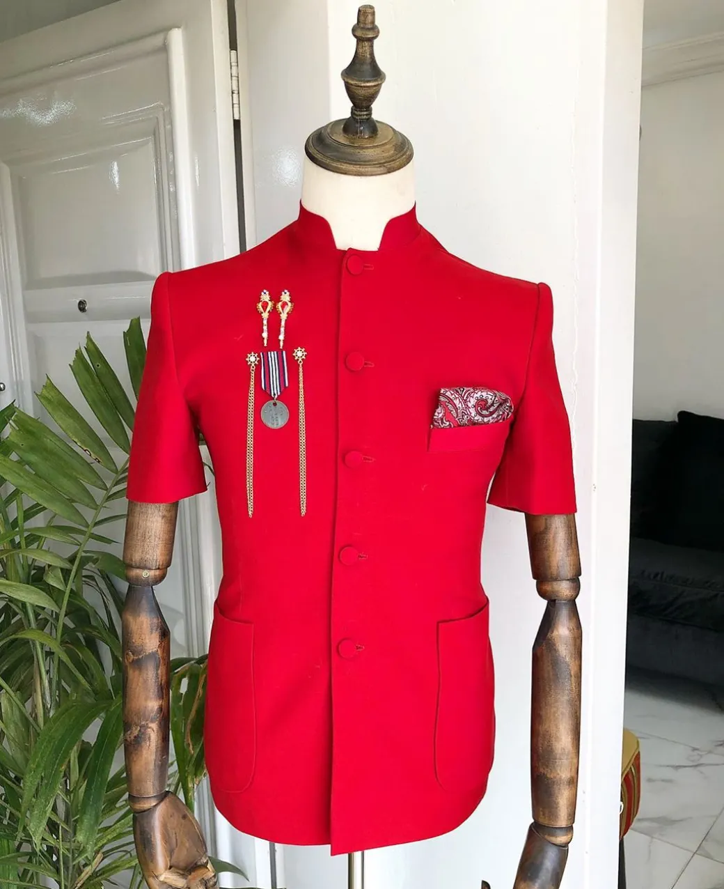 A Reloaded “Tomato Red” French Safari Short Sleeve Suit
