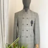 A Reloaded Windowpane check grey “French” safari double breasted suit