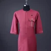 A Rogue pink, Front flap with black Swarovski button, 3/4 sleeve with combat patch pocket details African senator kaftan native.
