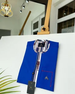 A Royal blue African kaftan with walk to grade silk lining detailing and sokoto