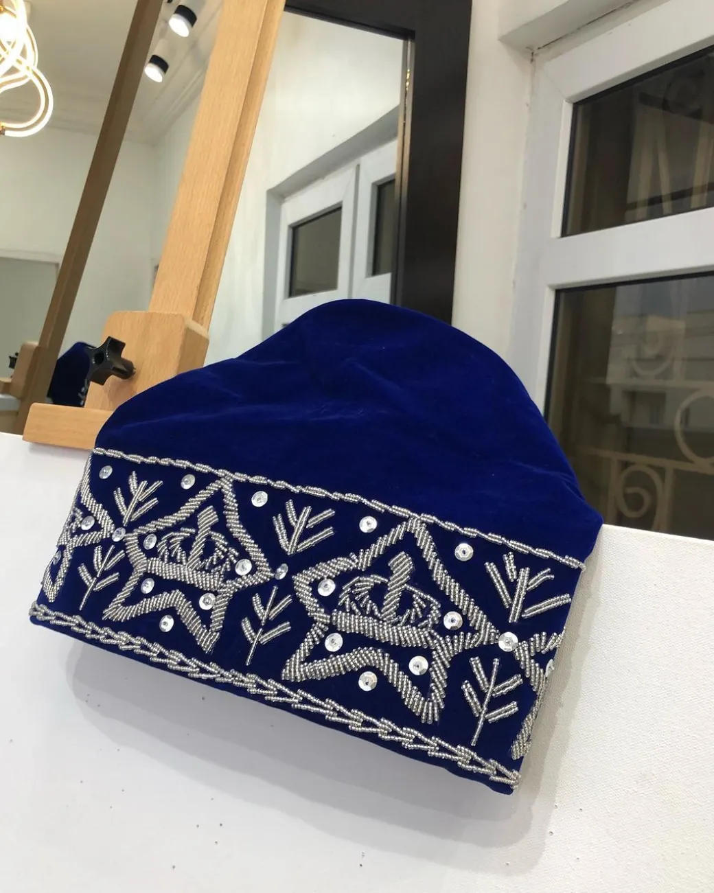 A Royal Blue and Silver Embroidery African Traditional Hat