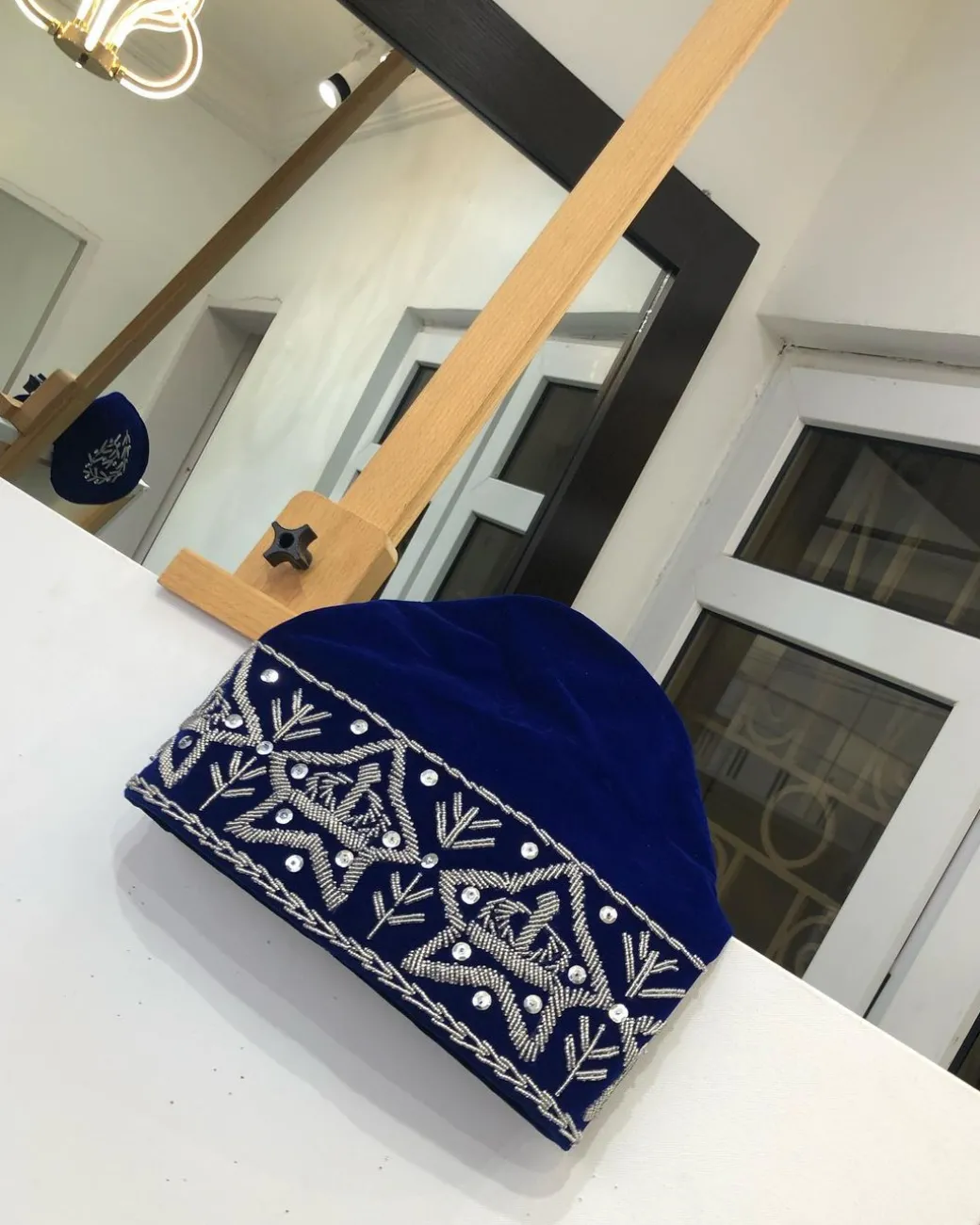 A Royal Blue and Silver Embroidery African Traditional Hat