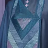 A Sacramento Green, Connected Triangle-Layered 3D Embroidery Design Details Agbada