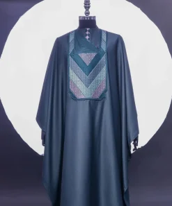 A Sacramento Green, Connected Triangle-Layered 3D Embroidery Design Details Agbada