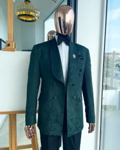 A Sacramento Green, Dispersed Floral Tuxedo Shawl Lapel Tuxedo Suit