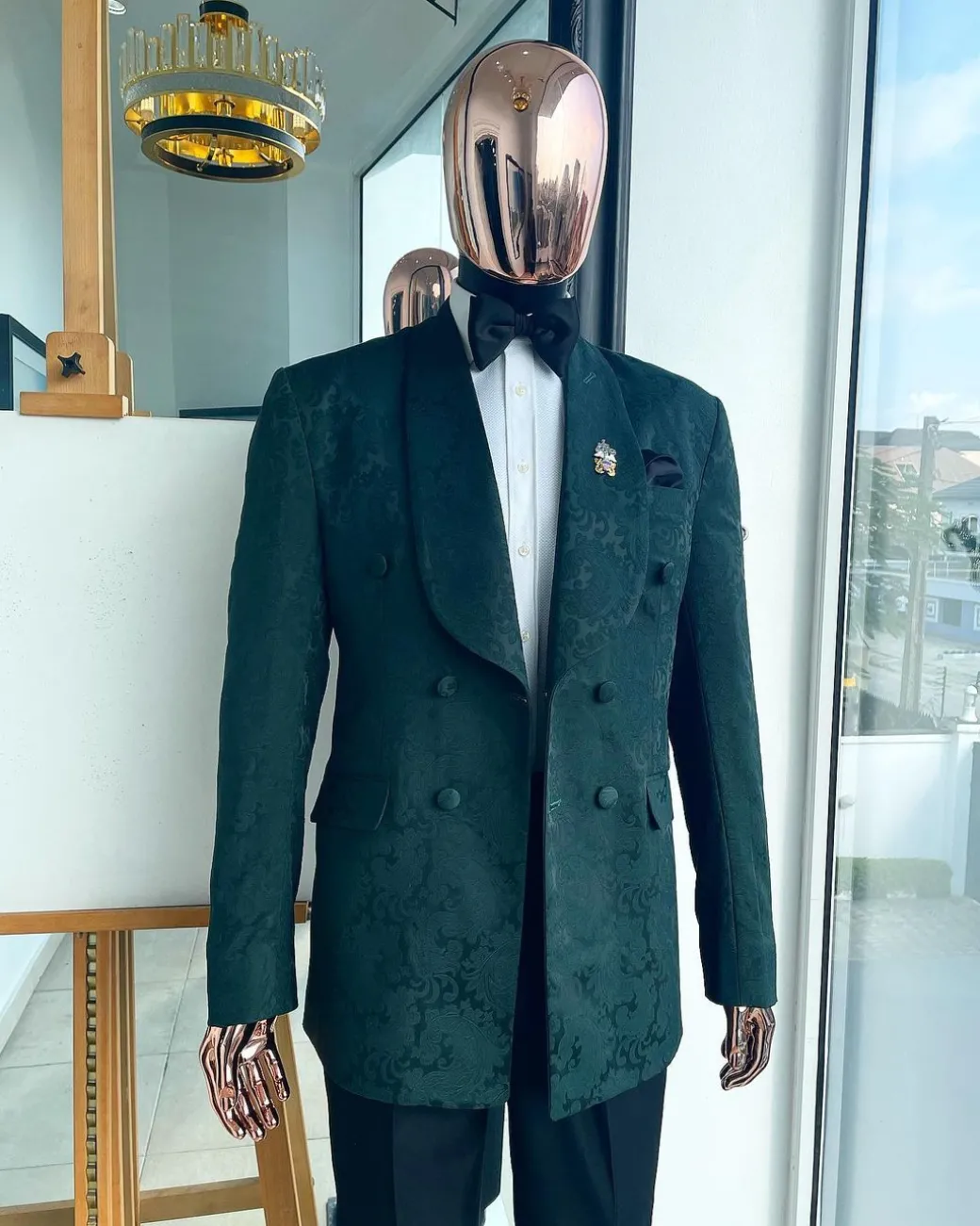 A Sacramento Green, Dispersed Floral Tuxedo Shawl Lapel Tuxedo Suit