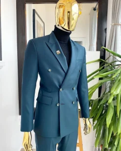A Sacramento Green Double Breasted Blazer Suit