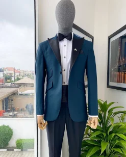 A Sacramento Green Peak Lapel, One Button Tuxedo Suit
