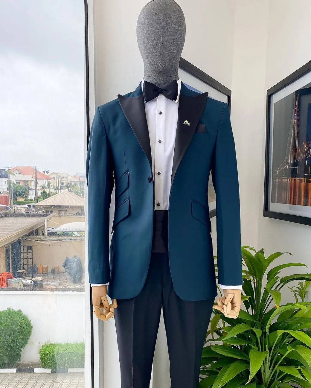 A Sacramento Green Peak Lapel, One Button Tuxedo Suit