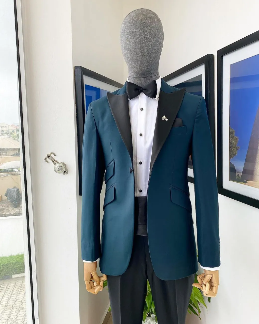 A Sacramento Green Peak Lapel, One Button Tuxedo Suit