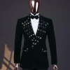 A Sacramento green soaked velvet peak lapel single button double breasted suit