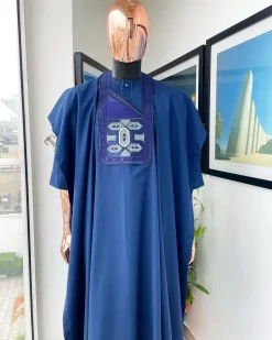 A Sapphire Blue, Broken Patterns Embroidery Detailing Agbada