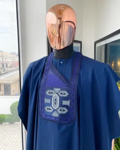 A Sapphire Blue, Broken Patterns Embroidery Detailing Agbada