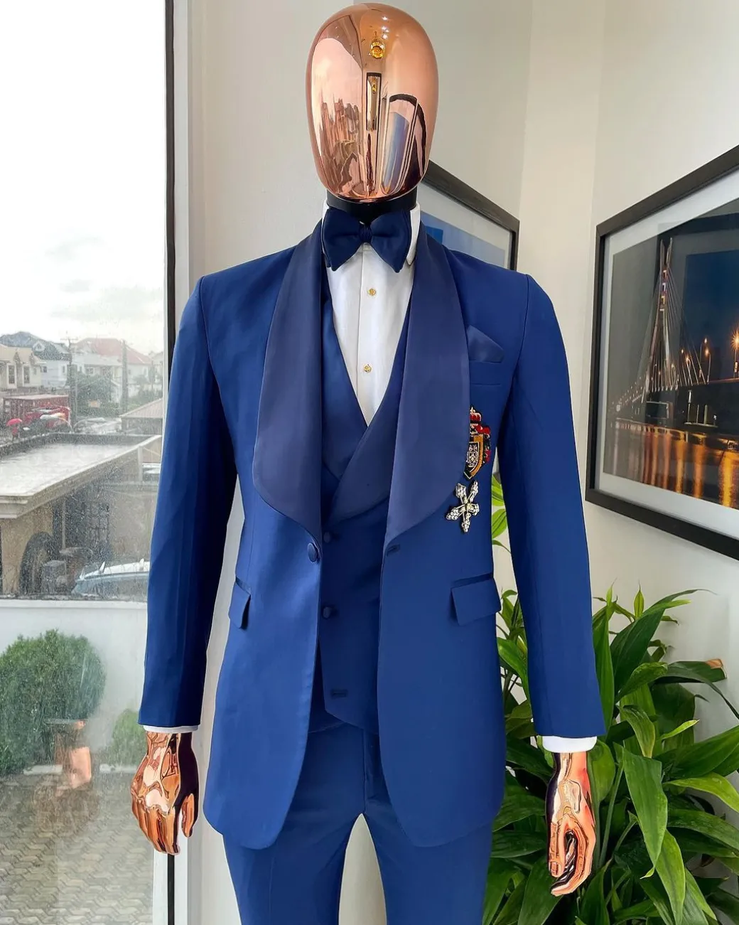 A Sapphire Blue Shawl Lapel Tuxedo Suit