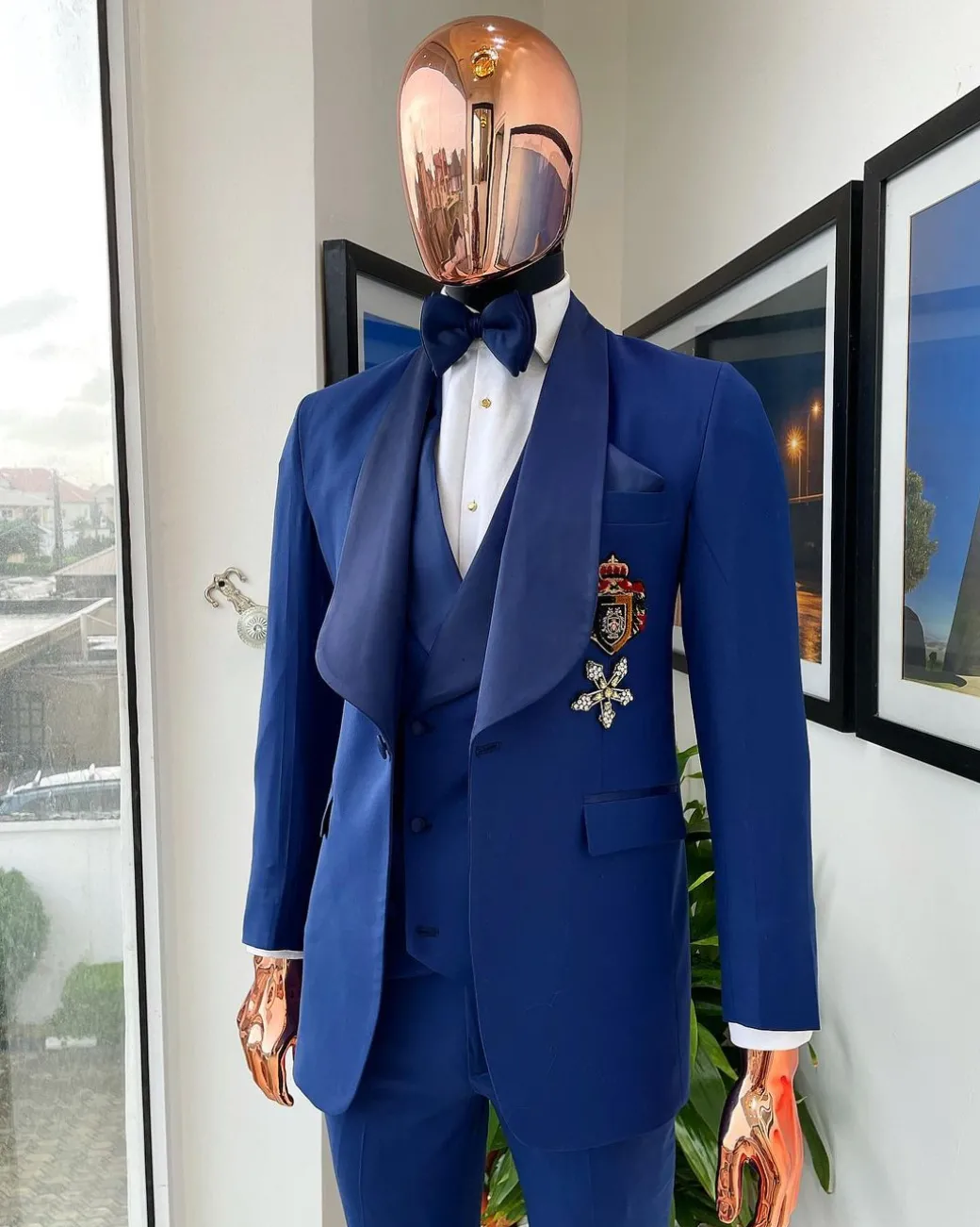 A Sapphire Blue Shawl Lapel Tuxedo Suit