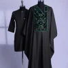 A seaweed green, grommet eyelet on dropping octa embroidery details Agbada