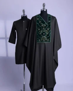 A seaweed green, grommet eyelet on dropping octa embroidery details Agbada